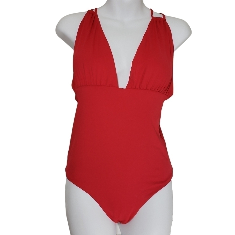 Sunn Lab Swim Red Plunge Strappy Back One Piece